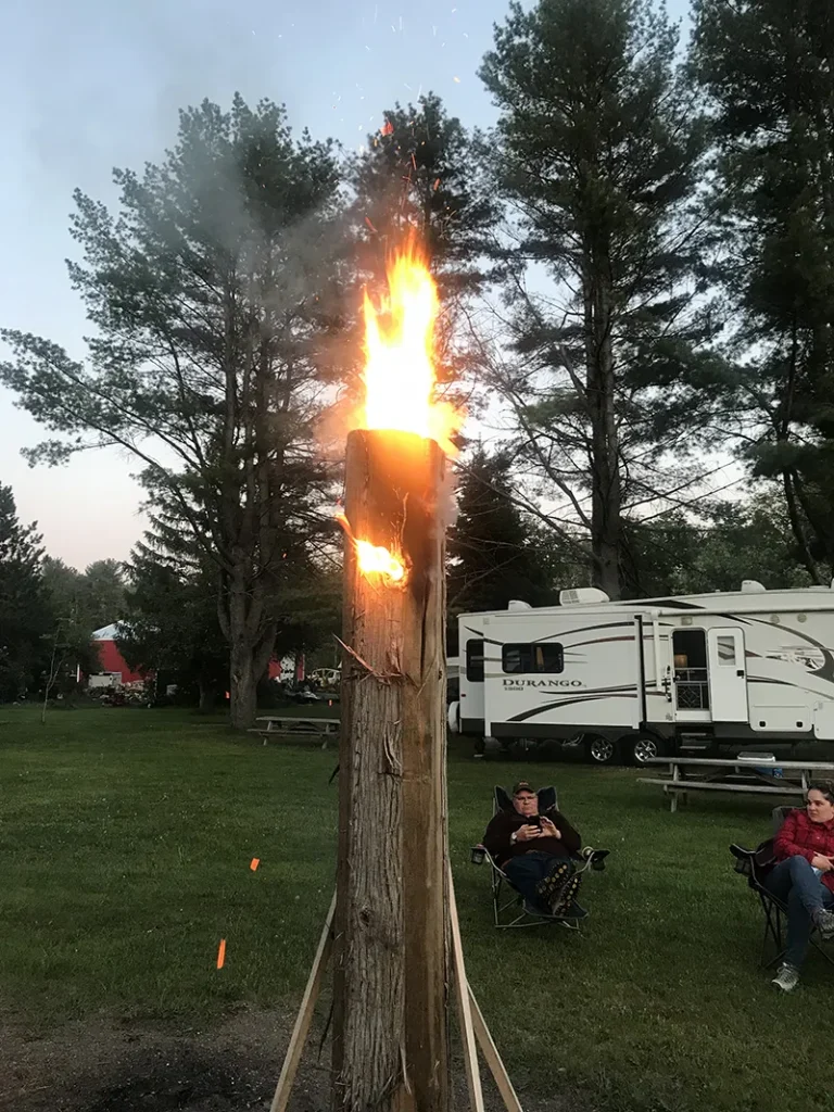 Hollow log fire.